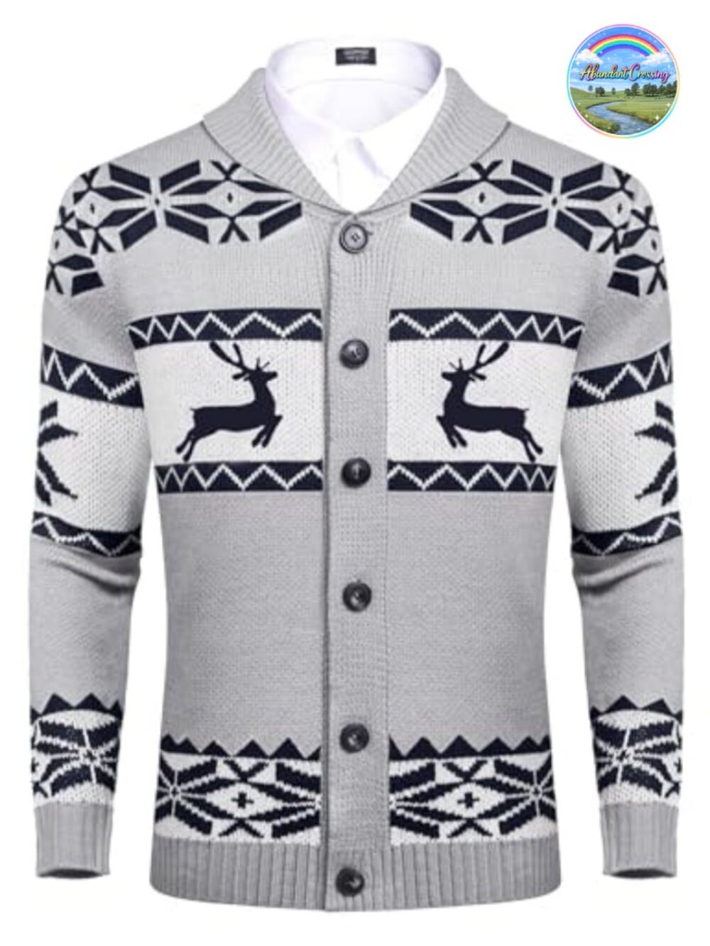 Mens Christmas Cardigan Sweater Shawl Collar Knitted Reindeer Snowflake